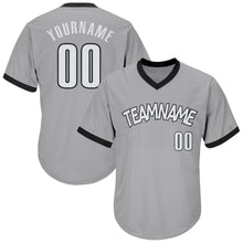 Load image into Gallery viewer, Custom Gray White-Black Authentic Throwback Rib-Knit Baseball Jersey Shirt