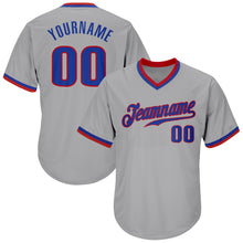 Load image into Gallery viewer, Custom Gray Royal-Red Authentic Throwback Rib-Knit Baseball Jersey Shirt