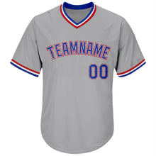 Load image into Gallery viewer, Custom Gray Royal-Red Authentic Throwback Rib-Knit Baseball Jersey Shirt