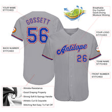 Load image into Gallery viewer, Custom Gray Royal-Red Authentic Baseball Jersey