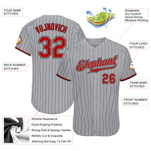 Load image into Gallery viewer, Custom Gray Black Pinstripe Red-Black Authentic Baseball Jersey