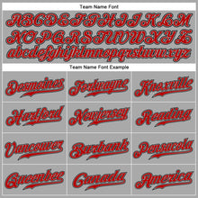 Load image into Gallery viewer, Custom Gray Black Pinstripe Red-Black Authentic Baseball Jersey