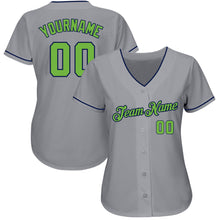 Load image into Gallery viewer, Custom Gray Neon Green-Navy Authentic Baseball Jersey