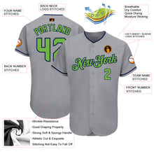 Load image into Gallery viewer, Custom Gray Neon Green-Navy Authentic Baseball Jersey