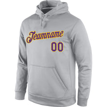 Load image into Gallery viewer, Custom Stitched Gray Purple-Gold Sports Pullover Sweatshirt Hoodie