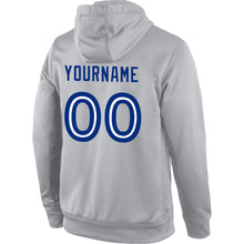 Load image into Gallery viewer, Custom Stitched Gray Royal-White Sports Pullover Sweatshirt Hoodie