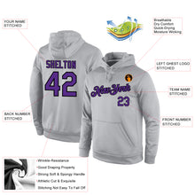 Load image into Gallery viewer, Custom Stitched Gray Purple-Black Sports Pullover Sweatshirt Hoodie