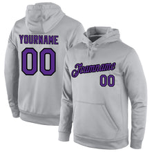 Load image into Gallery viewer, Custom Stitched Gray Purple-Black Sports Pullover Sweatshirt Hoodie