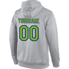 Load image into Gallery viewer, Custom Stitched Gray Neon Green-Navy Sports Pullover Sweatshirt Hoodie