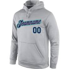 Load image into Gallery viewer, Custom Stitched Gray Navy-Aqua Sports Pullover Sweatshirt Hoodie