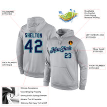 Load image into Gallery viewer, Custom Stitched Gray Navy-Aqua Sports Pullover Sweatshirt Hoodie