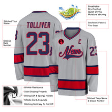 Load image into Gallery viewer, Custom Gray Navy-Red Hockey Jersey