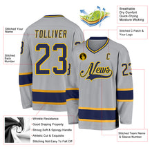 Load image into Gallery viewer, Custom Gray Navy-Gold Hockey Jersey