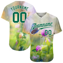 Load image into Gallery viewer, Custom Gray Kelly Green-White 3D Pattern Design Flowers And Butterfly Authentic Baseball Jersey