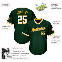 Load image into Gallery viewer, Custom Green White-Gold Authentic Throwback Rib-Knit Baseball Jersey Shirt
