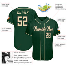 Load image into Gallery viewer, Custom Green Cream-Black Authentic Baseball Jersey