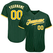 Load image into Gallery viewer, Custom Green White Pinstripe Gold-White Authentic Baseball Jersey