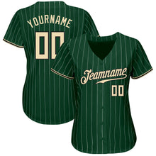 Load image into Gallery viewer, Custom Green White Pinstripe Cream-Black Authentic Baseball Jersey