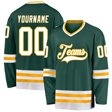 Load image into Gallery viewer, Custom Green White-Gold Hockey Jersey