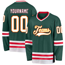 Load image into Gallery viewer, Custom Green White-Red Hockey Jersey