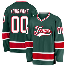 Load image into Gallery viewer, Custom Green White-Red Hockey Jersey