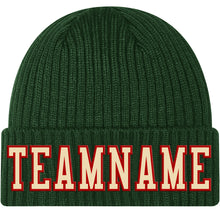 Load image into Gallery viewer, Custom Green Cream-Red Stitched Cuffed Knit Hat