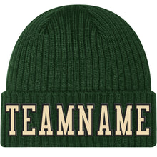 Load image into Gallery viewer, Custom Green Cream-Black Stitched Cuffed Knit Hat