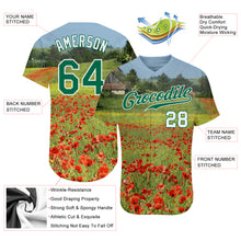 Load image into Gallery viewer, Custom Green Kelly Green-White 3D Pattern Design Flowers Authentic Baseball Jersey
