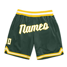Load image into Gallery viewer, Custom Hunter Green White-Gold Authentic Throwback Basketball Shorts