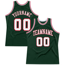 Load image into Gallery viewer, Custom Hunter Green White-Red Authentic Throwback Basketball Jersey