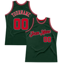 Load image into Gallery viewer, Custom Hunter Green Red-Black Authentic Throwback Basketball Jersey