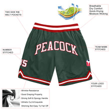 Load image into Gallery viewer, Custom Hunter Green White-Red Authentic Throwback Basketball Shorts