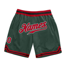 Load image into Gallery viewer, Custom Hunter Green Red-Black Authentic Throwback Basketball Shorts