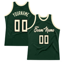 Load image into Gallery viewer, Custom Hunter Green Cream-Black Authentic Throwback Basketball Jersey