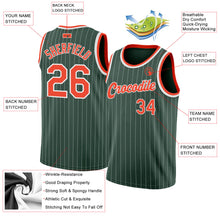 Load image into Gallery viewer, Custom Hunter Green White Pinstripe Orange-White Authentic Basketball Jersey