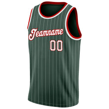 Load image into Gallery viewer, Custom Hunter Green White Pinstripe White-Red Authentic Basketball Jersey