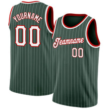 Load image into Gallery viewer, Custom Hunter Green White Pinstripe White-Red Authentic Basketball Jersey