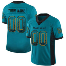 Load image into Gallery viewer, Custom Teal Black-Old Gold Drift Fashion Football Jersey