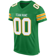 Load image into Gallery viewer, Custom Grass Green White-Gold Mesh Authentic Football Jersey