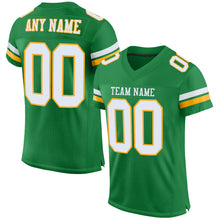 Load image into Gallery viewer, Custom Grass Green White-Gold Mesh Authentic Football Jersey