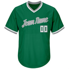 Load image into Gallery viewer, Custom Kelly Green White-Gray Authentic Throwback Rib-Knit Baseball Jersey Shirt