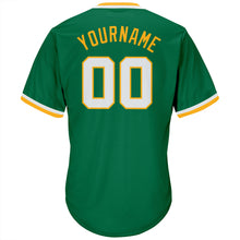 Load image into Gallery viewer, Custom Kelly Green White-Gold Authentic Throwback Rib-Knit Baseball Jersey Shirt