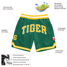 Load image into Gallery viewer, Custom Kelly Green Gold-White Authentic Throwback Basketball Shorts