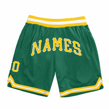 Load image into Gallery viewer, Custom Kelly Green Gold-White Authentic Throwback Basketball Shorts