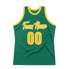 Load image into Gallery viewer, Custom Kelly Green Gold-White Authentic Throwback Basketball Jersey