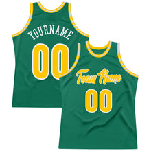Load image into Gallery viewer, Custom Kelly Green Gold-White Authentic Throwback Basketball Jersey