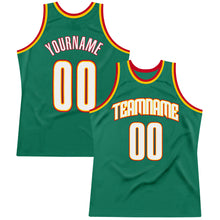 Load image into Gallery viewer, Custom Kelly Green White-Gold Authentic Throwback Basketball Jersey