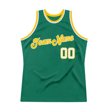 Load image into Gallery viewer, Custom Kelly Green White-Gold Authentic Throwback Basketball Jersey