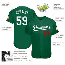 Load image into Gallery viewer, Custom Kelly Green White-Red Authentic Baseball Jersey