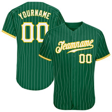 Load image into Gallery viewer, Custom Kelly Green White Pinstripe White-Gold Authentic Baseball Jersey
